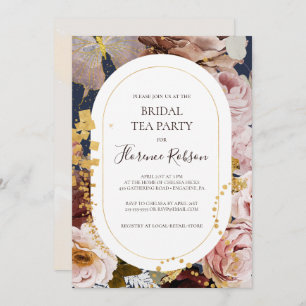 Invitation Floral flush moderne   Navy Bridal Tea Party