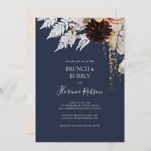 Invitation Floral flush moderne   Navy Brunch et Bubbly