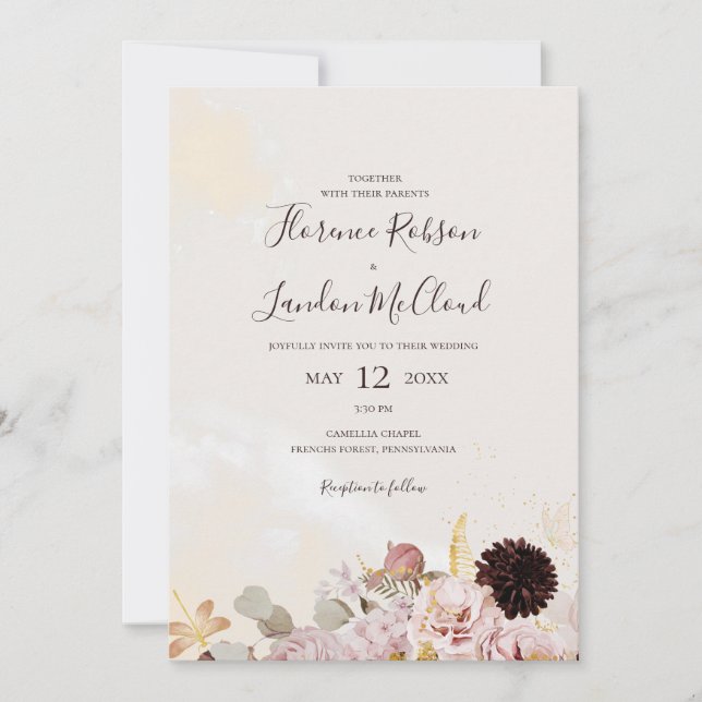 Invitation Floral flush moderne | Simple Mariage Décontracté  (Devant)