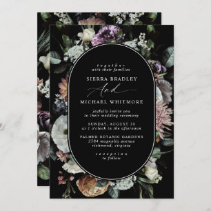 Invitation Floral foncé   Élégant Mariage Black Moody