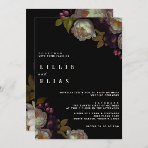 Invitation Floral foncé moderne   Moody Mariage noir et blanc
