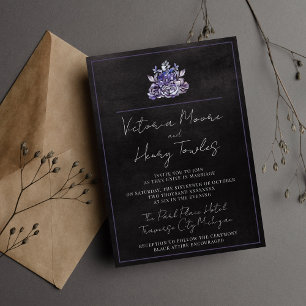 Invitation Floral foncé noir Halloween violet Moody Mariage