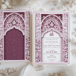Invitation Floral Frame Plum islamique musulman Mariage<br><div class="desc">Ce faire-part de mariage est un magnifique mélange d'art islamique et d'élégance florale, présenté dans une palette de couleurs de prune royale. L'avant de l'invitation est orné d'un cadre fleuri époustouflant, avec des fleurs aux tons prune et crème variés, créant une atmosphère luxueuse. Le design complexe s'inspire des motifs islamiques...</div>