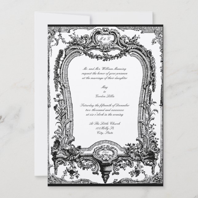 Invitation Floral, Fruit, Oiseau Baroque Rococo Mariage (Devant)