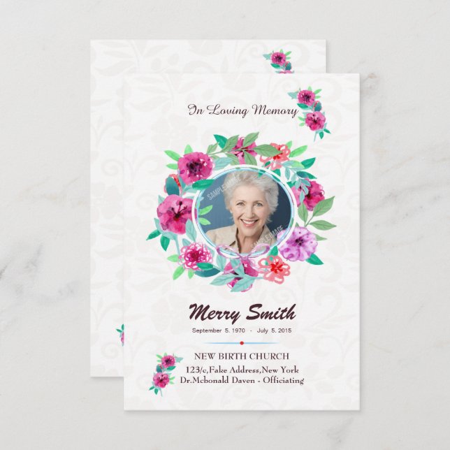 Invitation Floral Funeral Prayer Card Template (Devant / Derrière)