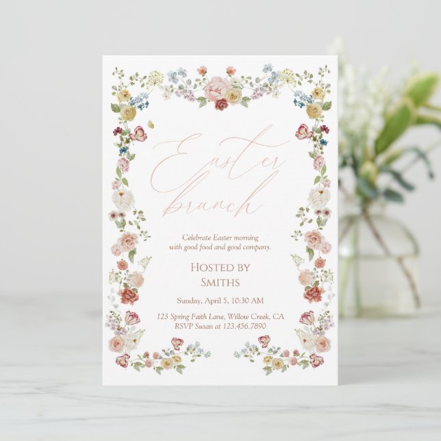 Invitation Floral Garden Easter Brunch Elegant Spring Family  (Debout devant)
