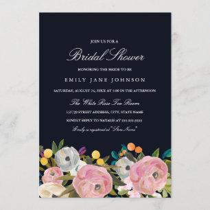 Invitation Floral Garden Fête des mariées bleu rose Invitatio