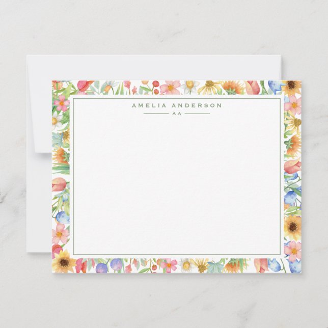 Invitation Floral Garden Monogram Note Card (Devant)