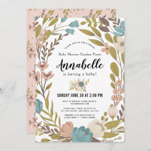 Invitation Floral Garden Party Baby shower virtuel blanc