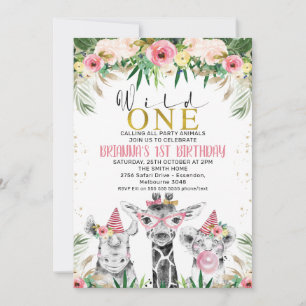 Invitation Floral Girls Draari Safari Wild Birthday