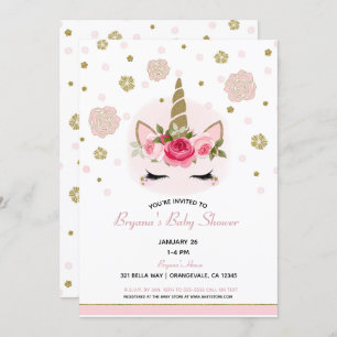 Invitation Floral Glam Gold Parties scintillant Baby shower U