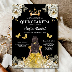 Invitation Floral Gold Bilingue espagnol Quinceanera