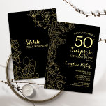 Invitation Floral Gold Black Surprise 50e fête d'anniversaire<br><div class="desc">Floral Gold Black Surprise 50e anniversaire de fête Invitation. Design moderne minimaliste avec accents botaniques et police de script de typographie. Carte invitation florale simple parfaite pour une célébration anniversaire surprise femme élégante. Peut être customisé à n'importe quel âge.</div>