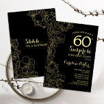 Invitation Floral Gold Black Surprise 60e fête d'anniversaire<br><div class="desc">Floral Gold Black Surprise 60e anniversaire de fête Invitation. Design moderne minimaliste avec accents botaniques et police de script de typographie. Carte invitation florale simple parfaite pour une célébration anniversaire surprise femme élégante. Peut être customisé à n'importe quel âge.</div>