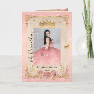 Invitation Floral Gold Blush rose Quinceañera Photo Plié