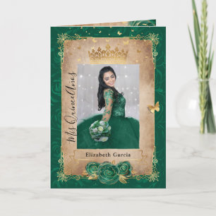 Invitation Floral Gold et Green Quinceañera photo pliée