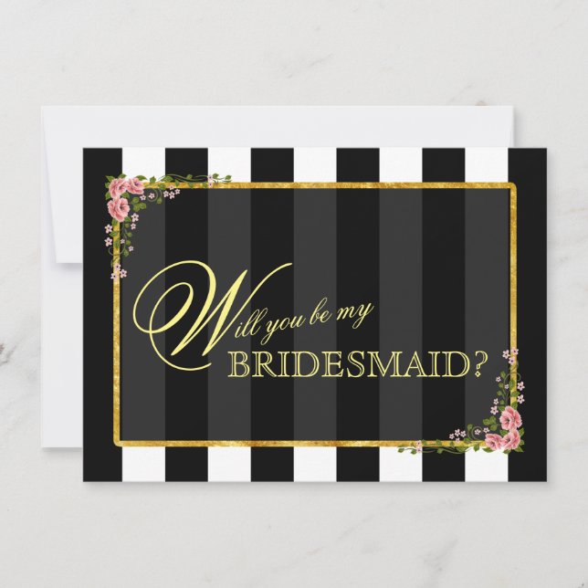 Invitation Floral Gold Foil VOUDREZ-VOUS ÊTRE MON BRIDESMAID  (Devant)