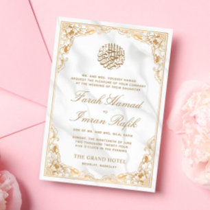 Invitation Floral Gold Frame Marbre islamique musulman Mariag