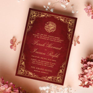 Invitation Floral Gold Frame Rouge musulman Mariage musulman