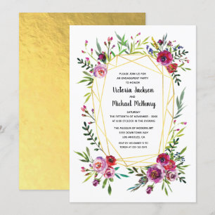 Invitation Floral Gold Geometry Crystal Engagement Party