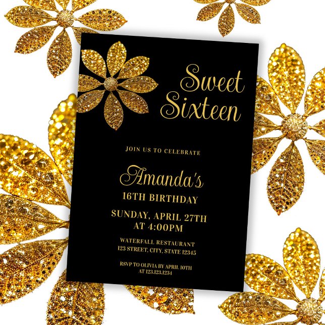 Invitation Floral Gold Parties scintillant Flower Sweet 16 An (Créateur téléchargé)