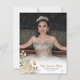 Invitation Floral Gold Princesse Quinceanera Merci photo