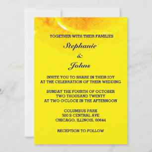 Invitation Floral Golden Jellow Navy Blue Mariage Custom 2023