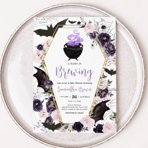 Invitation Floral gothique Halloween Baby shower de café