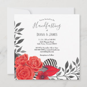 Invitation Floral gothique   Mariage à main rouge et noir