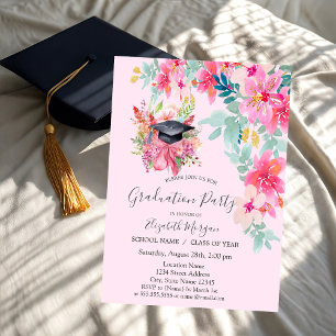 Invitation Floral Grad Casquette, Spring Flowers Graduation