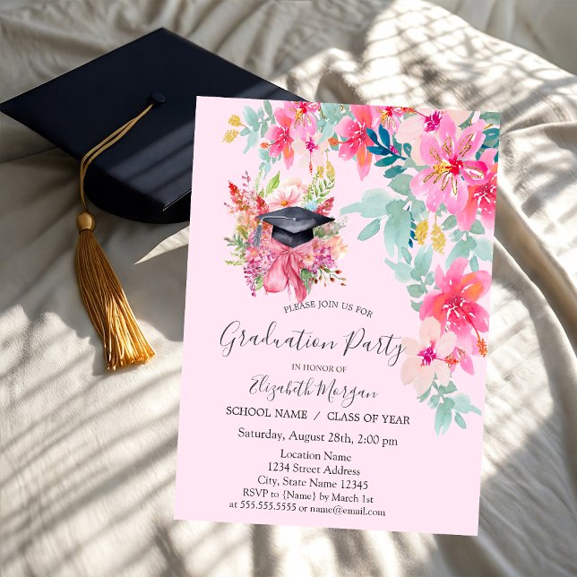 Invitation Floral Grad Casquette, Spring Flowers Graduation (Créateur téléchargé)