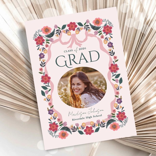 Invitation Floral Graduation Photo Elegant Grad (Floral Graduation Photo Elegant Grad Invitation)