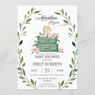 Invitation Floral Green Adventure Baby shower Voyage