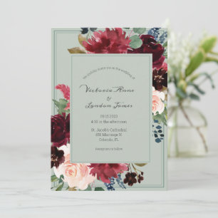 Invitation Floral Green Blush Élégant Mariage Script