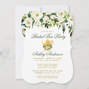 Invitation Floral Green et Gold Bridal Tea Party