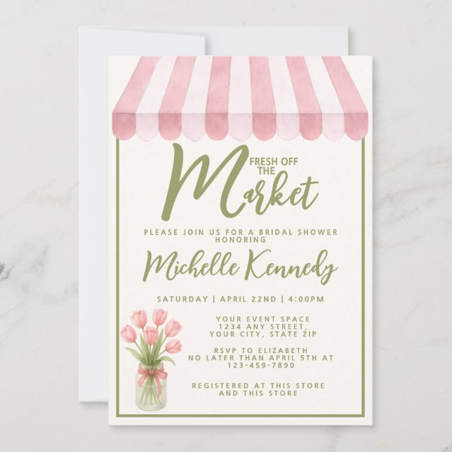 Invitation Floral Green Fresh Off The Market Bridal Shower  (Devant)