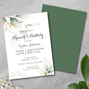 Invitation Floral Green Gold Brunch & Fête des mariées Bubbly