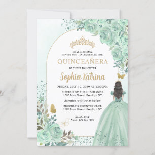 Invitation Floral Green Gold Princesse Anniversaire Quinceane