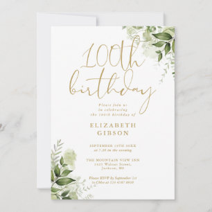 Invitation Floral Greenery 100e fête d'anniversaire
