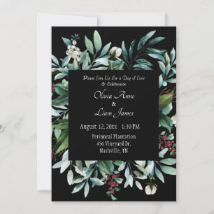 Invitation Floral Greenery Élégant Chic Script Nom Mariage