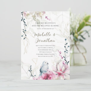 Invitation Floral gris rose avec Mariage de la Bible chrétien