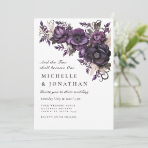 Invitation Floral Gris Violet Deux deviennent un Mariage de l