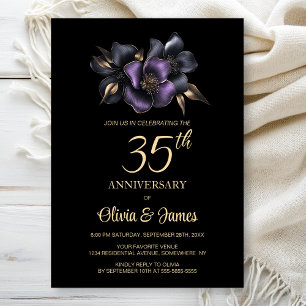 Invitation Floral gris violet noir 35e anniversaire