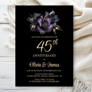 Invitation Floral gris violet noir 45e anniversaire