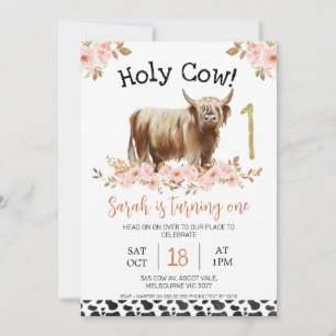 Invitation Floral Highland Holy Cow Cow Imprimer Premier Anni