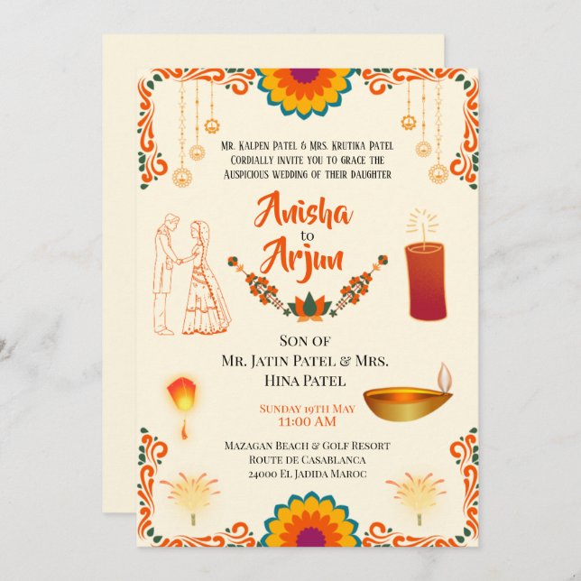 Invitation Floral Hindu Wedding Digital (Devant / Derrière)