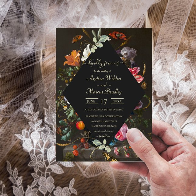 Invitation Floral Hollandais Mariage Diamant Noir (Créateur téléchargé)