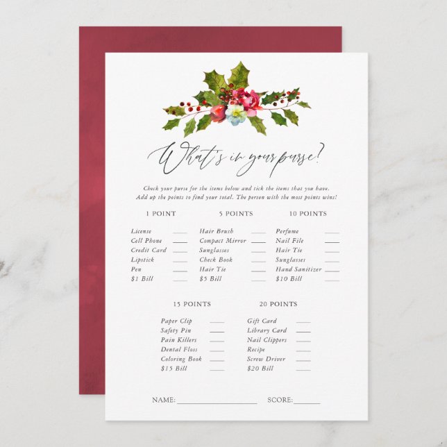 Invitation Floral Holly Fête des mariées de Noël (Devant / Derrière)