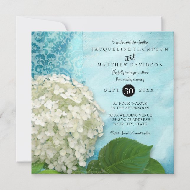 Invitation Floral Hydrangea Bleu Blanc Classique Élégant Form (Devant)