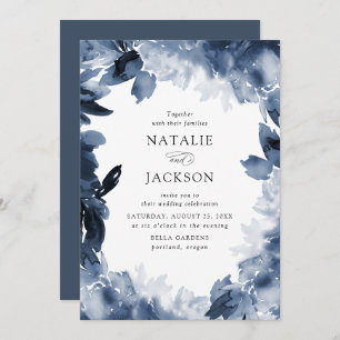 Invitation Floral Indigo Abstrait   Mariage
